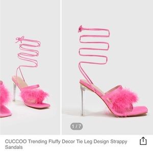 cuccoo neon pink feather lace up sandal heels